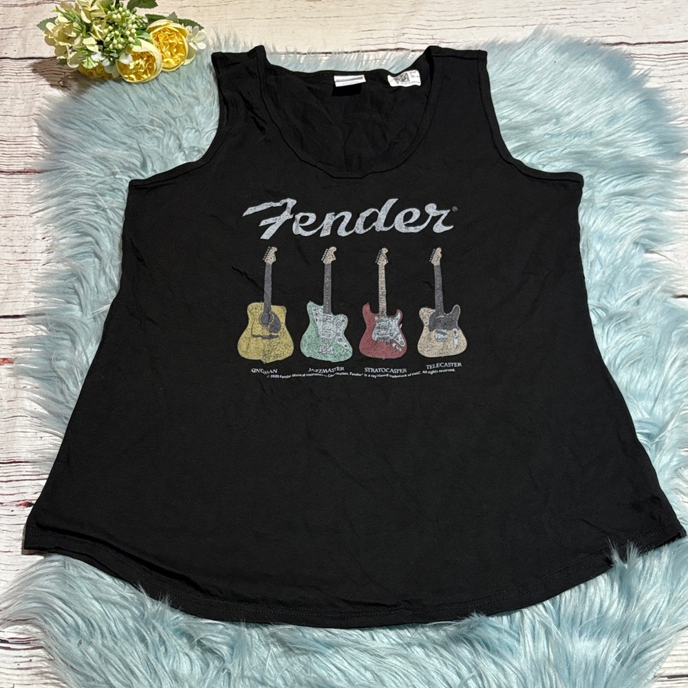 NWT Fender Women's Black Guitar Graphic Muscle Tee sz L